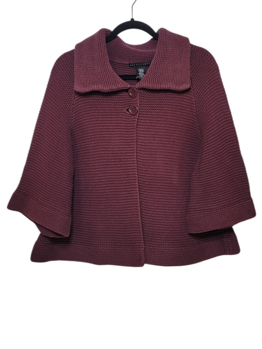 Apostrophe Burgundy Textured Knit Swing Cardigan Sweater 3/4 Sleeve XL Y2K